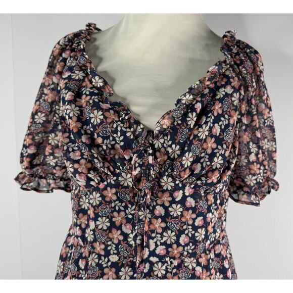 VTG Y2K Juniors Babydoll Dress Sz 7 Floral Puff Sleeve Milkmaid Peasant Fairy - Picture 2 of 10